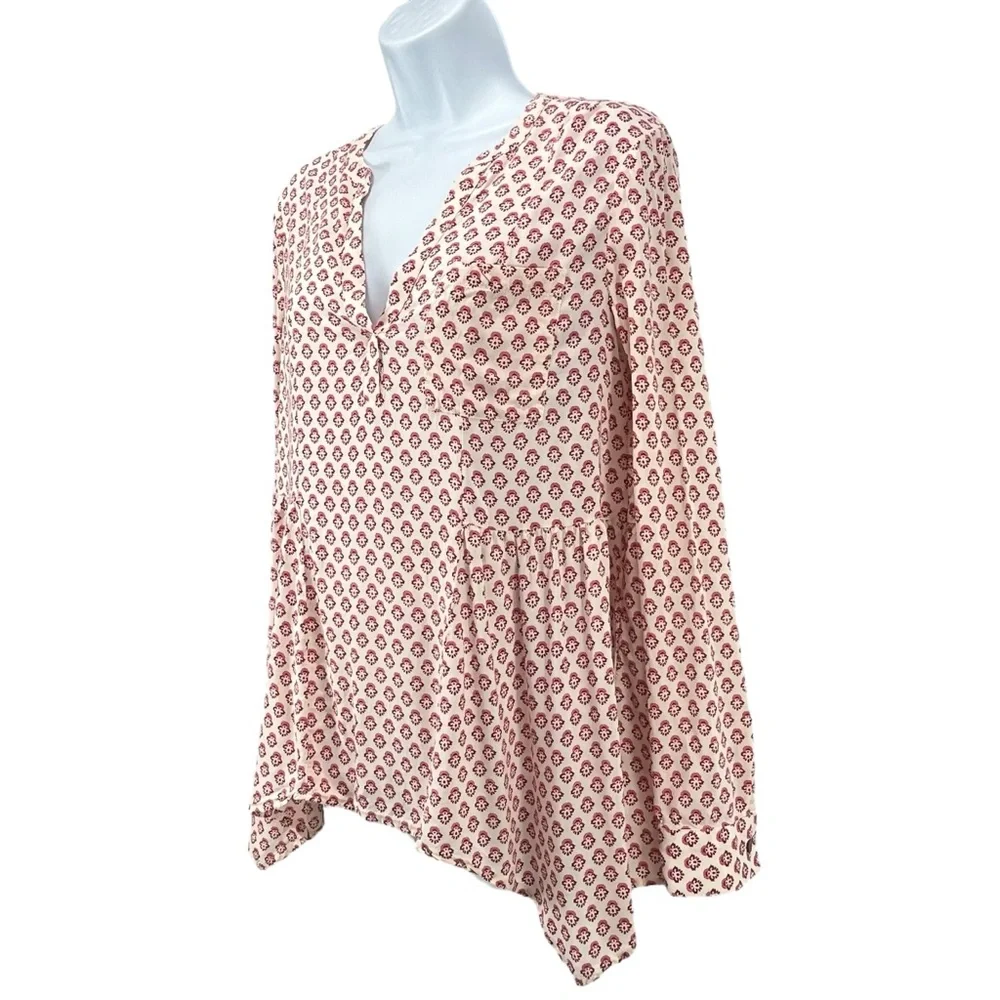 Maeve by Anthropologie Women Size 4 Loose Flowy Blouse Laiken Print Henley‎